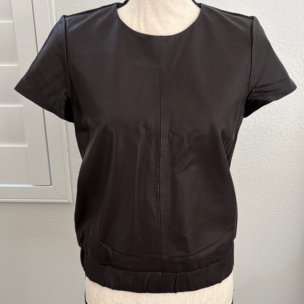 Halogen Leather Front Women's Black Leather Top S